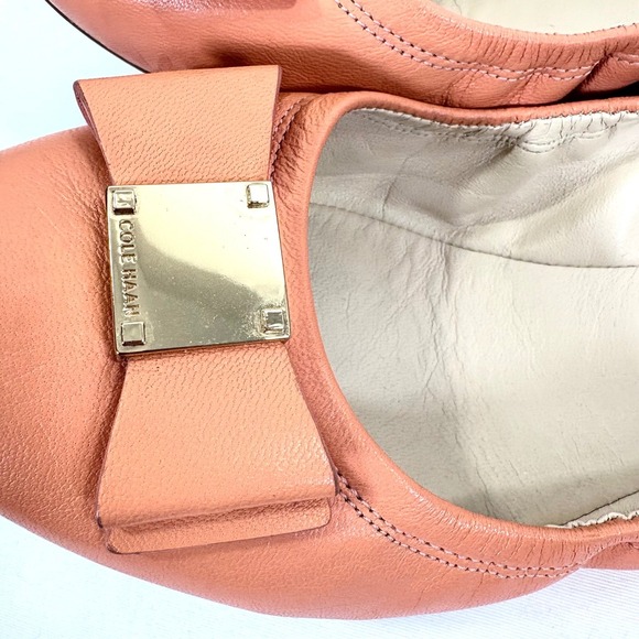 Cole Haan Ballet Flats Coral Pink Leather Bow Gold Hardware W06861 8B - Picture 5 of 9